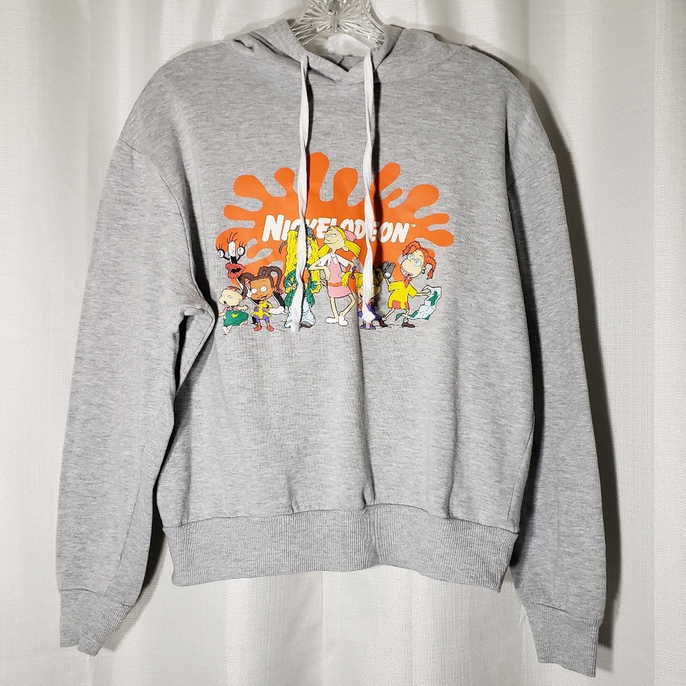 Large Nickelodeon Gray Pullover Hoodie w/  90s Cartoon Girl Characters
